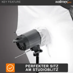 Walimex pro Schirmsoftbox Reflektor Ø 109 cm, Softbox mit silberfarbener Reflexschicht ideal für Porträt- und Produktfotografie, Lichtformer für Studioblitz