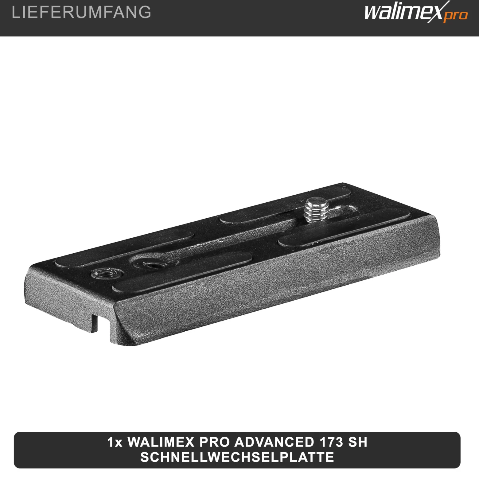 Walimex pro Schnellwechselplatte für Advanced 173 SH Videostativ – Ersatz Schnellwechsel Kameraplatte, Aluminium, Gummierung, 100x40x10 mm, 1/4 Zoll Kamera Anschlussschraube
