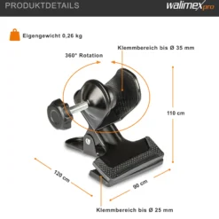 Walimex pro Schraubklemme mit Schraub- und Klemmvorrichtung für Stangen bis 3,5 cm, Klemmbereich 2,5 cm, Studio Zubehör für Hintergründe und Reflektoren
