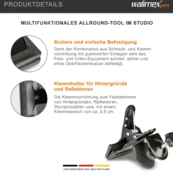 Walimex pro Schraubklemme mit Schraub- und Klemmvorrichtung für Stangen bis 3,5 cm, Klemmbereich 2,5 cm, Studio Zubehör für Hintergründe und Reflektoren