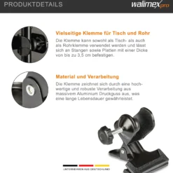 Walimex pro Schraubklemme mit Schraub- und Klemmvorrichtung für Stangen bis 3,5 cm, Klemmbereich 2,5 cm, Studio Zubehör für Hintergründe und Reflektoren