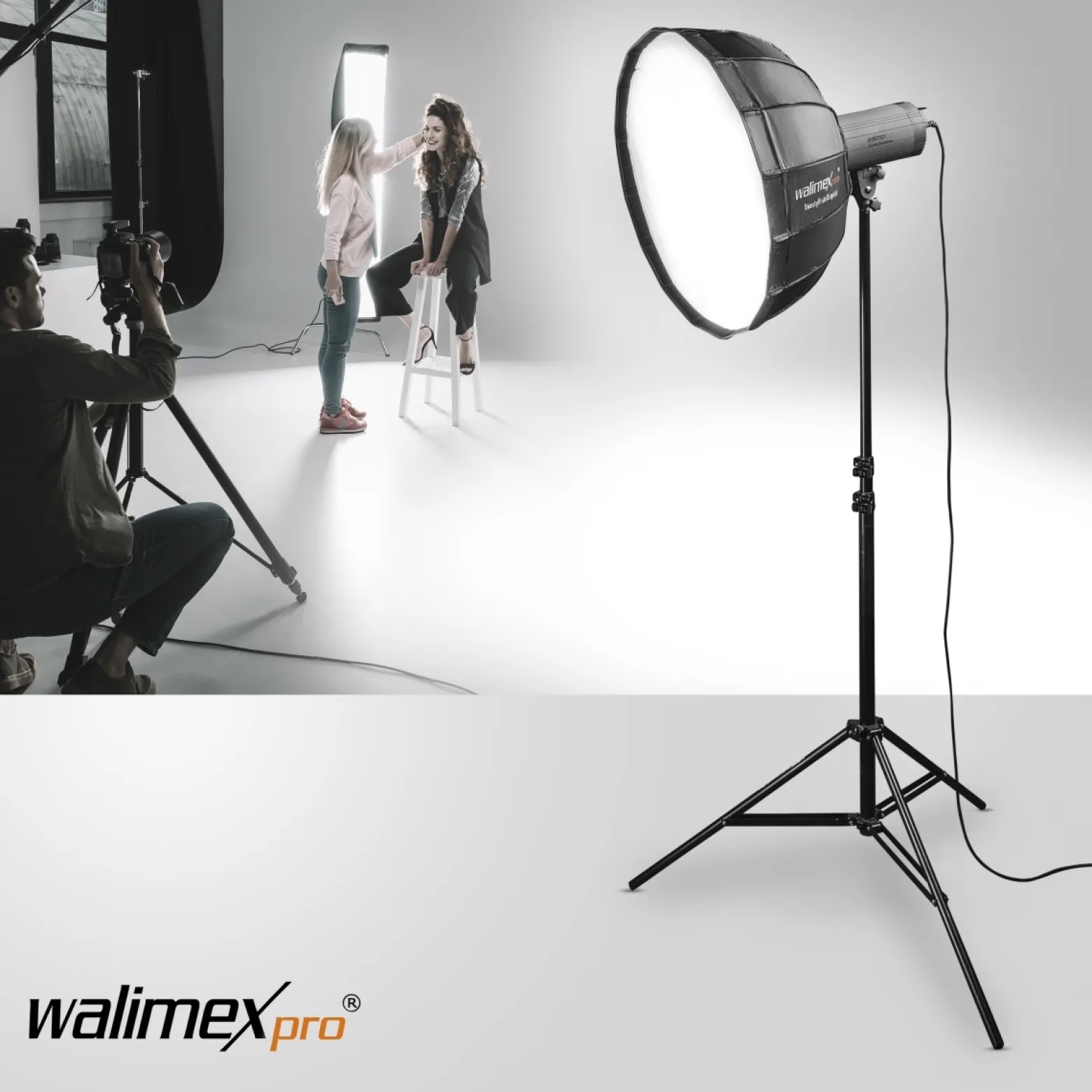 Walimex pro SL Beauty Dish Softbox QA105 Ø 105 cm kompatibel mit Profoto, Lichtformer mit Grid und Diffusoren, Reflektor für Fotografie