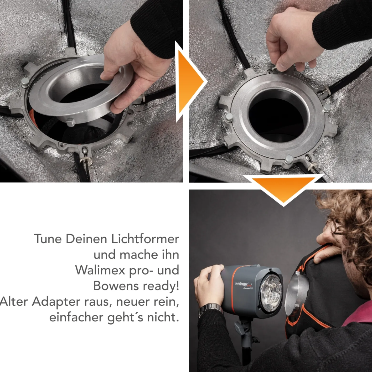 Walimex pro Softboxadapter für Walimex pro & Walimex K - 152 x 152 x 47 mm - Aluminium Softbox Adapter für Speedring - passend für alle Walimex pro und Walimex K Studioblitz Serien