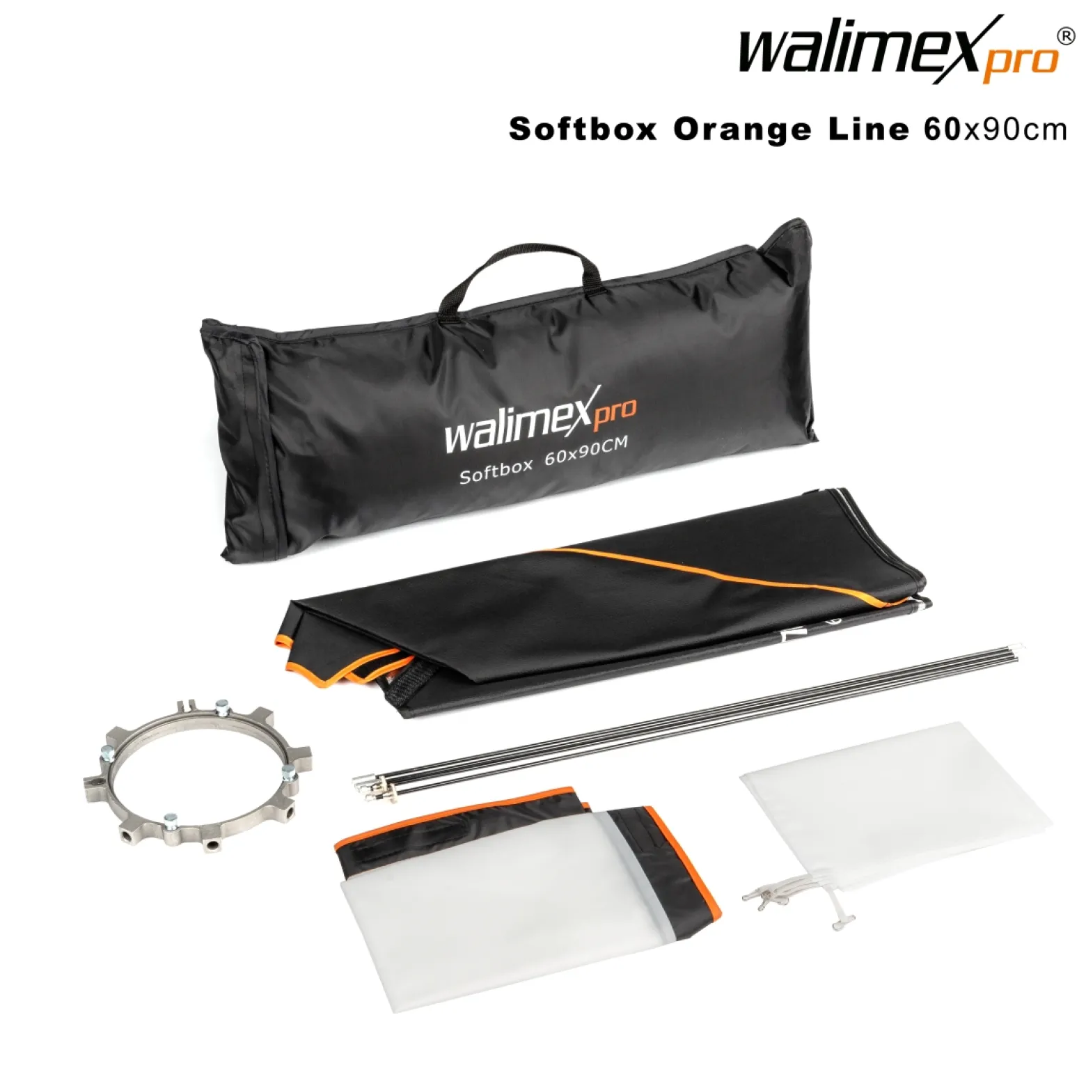 Walimex pro Softbox Orange Line 60 x 90 cm, Soft Box 360° drehbar, Lichtformer für Foto und Video, inkl. Diffusor ideal für Fotostudio