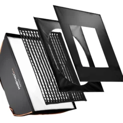 Walimex pro Softbox PLUS Orange Line 80 x 120 cm, Soft Box 360° drehbar, Lichtformer für Foto und Video, inkl. Diffusor, Masken, Grid ideal für Fotostudio