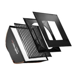 Walimex pro Softbox PLUS Orange Line 40x40, um 360° drehbar, einfacher Aufbau, inkl. Diffusoren, Grid, Masken, Transporttasche, ideal für Produkt- und Peoplefotografie - schwarz-weiß