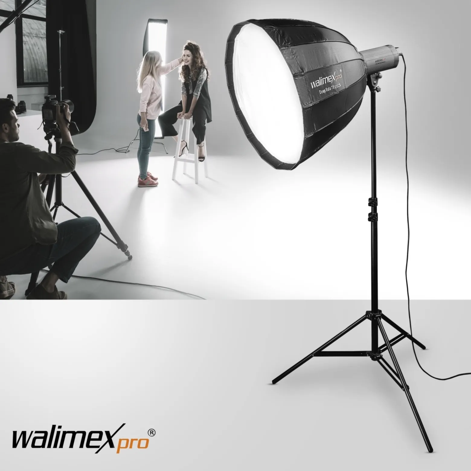Walimex pro Softbox Studio Line Deep Rota QA90 - 700 x 900 x 900 mm - mit Quick Assemble System, Grid, Diffusoren, Tasche, Speedring für Aufsteckblitz Systemblitz Studioblitz
