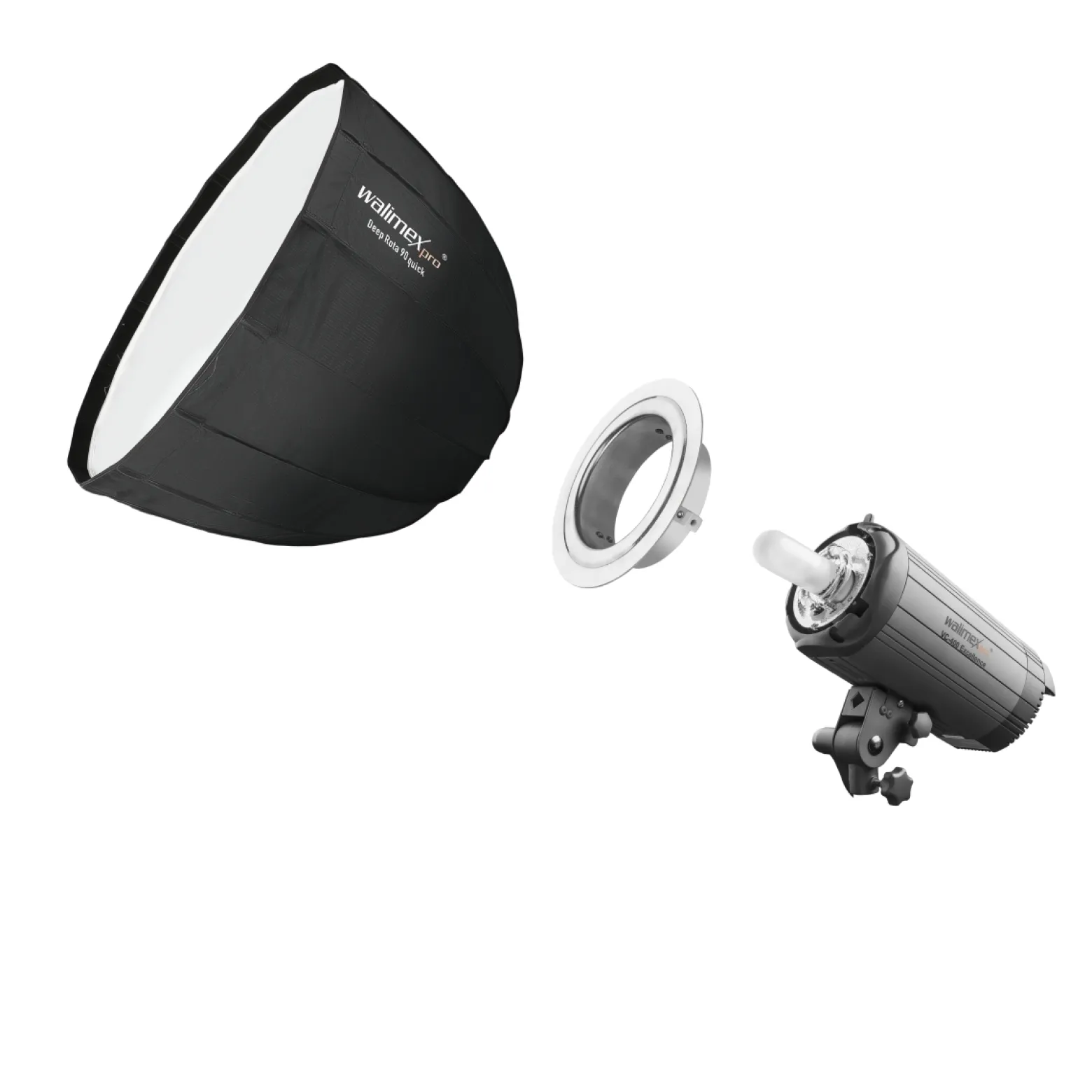 Walimex pro Softbox Studio Line Deep Rota QA90 - 700 x 900 x 900 mm - mit Quick Assemble System, Grid, Diffusoren, Tasche, Speedring für Aufsteckblitz Systemblitz Studioblitz