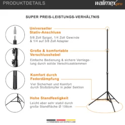 Walimex Pro Softbox 40 x 60 cm mit 35 W LED Set inkl. FT-8051 Lampenstativ bis 260 cm Höhe, Studioleuchte 5000 K Tageslicht plus Lichtstativ mit Federdämpfung