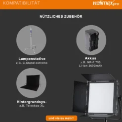 Walimex pro Soft LED Brightlight 520 Bi-Color Flächenleuchte, 40 W Videoleuchte mit Farbtemperatur 3200-5600 K, Studioleuchte mit LCD-Display, Flächenlicht Akku Anschlüssen