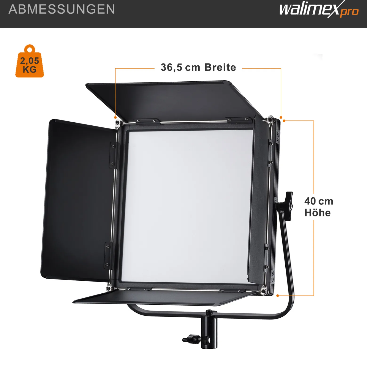Walimex pro Soft LED Brightlight 520 Bi-Color Flächenleuchte, 40 W Videoleuchte mit Farbtemperatur 3200-5600 K, Studioleuchte mit LCD-Display, Flächenlicht Akku Anschlüssen