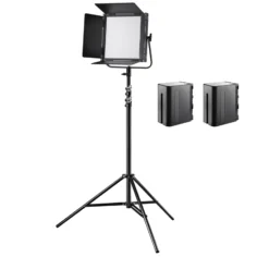 Walimex pro Soft LED Brightlight 520 Bi-Color Flächenleuchte inkl. Lampenstativ und Akkus, 40 W Videoleuchte mit Farbtemperatur 3200-5600 K, Studioleuchte mit LCD-Display