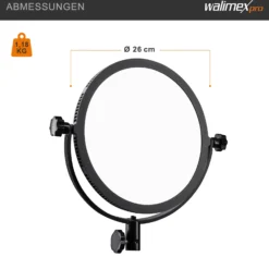 Walimex pro Soft LED 300 Round Daylight Flächenleuchte, leistungsstarke Videoleuchte 30 W, runde Studioleuchte mit U-Halterung, LED Leuchte mit Farbtemperatur 5600 K