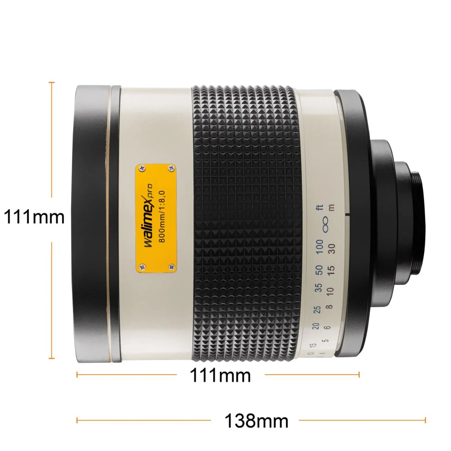 Walimex pro Spiegel Objektiv 800/8,0 DSLR für MFT Anschluss – Länge 131mm – für 800mm Brennweite – Vollformat/APS-C Sensor – für Reise Natur Tiere – K-Mount T2-Adapter – 3,5m Naheinstellgrenze