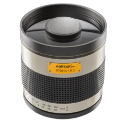 Walimex pro Spiegel Objektiv 800/8,0 DSLR kompatibel mit Nikon F – Länge 131mm – für 800mm Brennweite – Vollformat/APS-C Sensor – für Reise Natur Tiere – K-Mount T2-Adapter – 3,5m Naheinstellgrenze