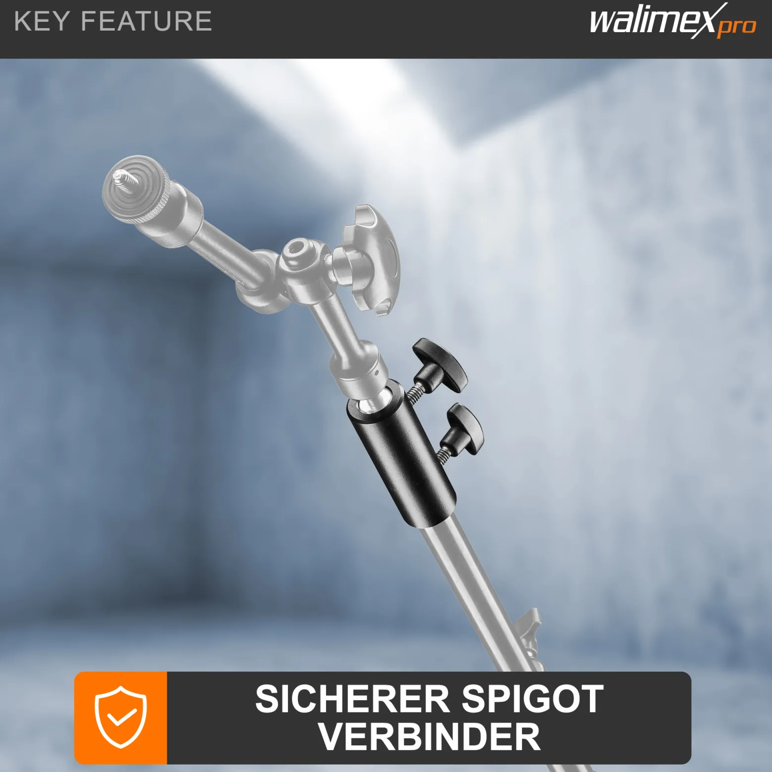 Walimex pro Spigot Verbinder 5/8" auf 5/8"-11/16", Adapter mit 2 Feststellschrauben, für Lampenstativ, Gelenkarm und Auslegearm
