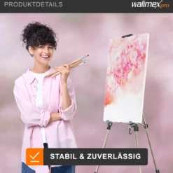 Walimex pro Staffelei M 52-155 cm, Leinwandstaffelei aus Aluminium inkl. Transporttasche, Feldstaffelei für Leinwand bis 74 cm, Leinwandstativ höhenverstellbar