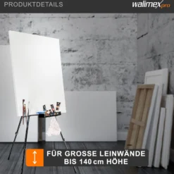Walimex pro Staffelei XL 60-180 cm, Leinwandstaffelei aus Aluminium inkl. Transporttasche, Feldstaffelei für Leinwand bis 140 cm, Leinwandstativ mit Ablage