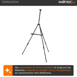 Walimex pro Staffelei XXL 62-205 cm, Leinwandstaffelei aus Aluminium inkl. Transporttasche, Feldstaffelei für Leinwand bis 150 cm, Leinwandstativ mit Ablage