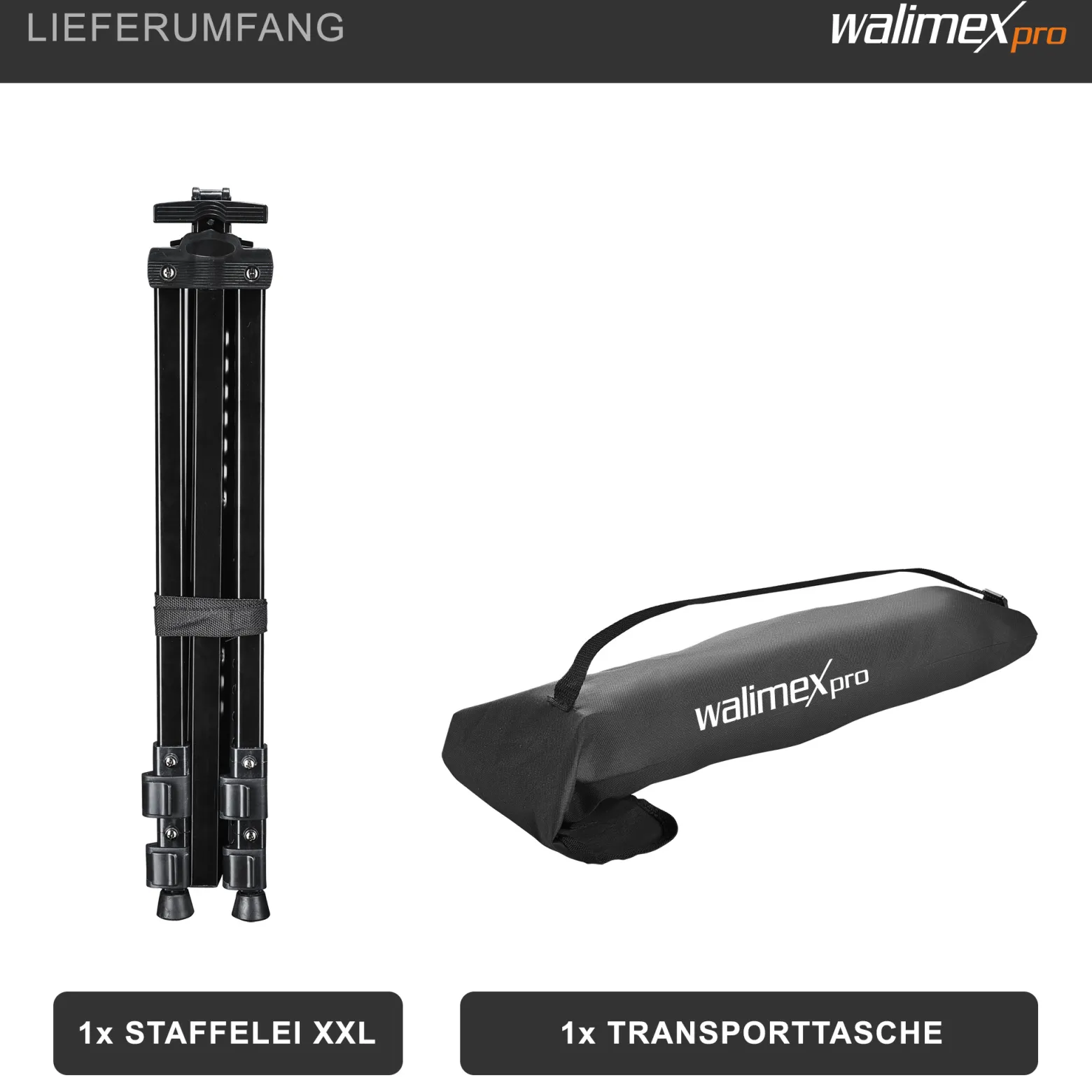 Walimex pro Staffelei XXL 62-205 cm, Leinwandstaffelei aus Aluminium inkl. Transporttasche, Feldstaffelei für Leinwand bis 150 cm, Leinwandstativ mit Ablage