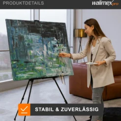 Walimex pro Staffelei XXL 62-205 cm, Leinwandstaffelei aus Aluminium inkl. Transporttasche, Feldstaffelei für Leinwand bis 150 cm, Leinwandstativ mit Ablage