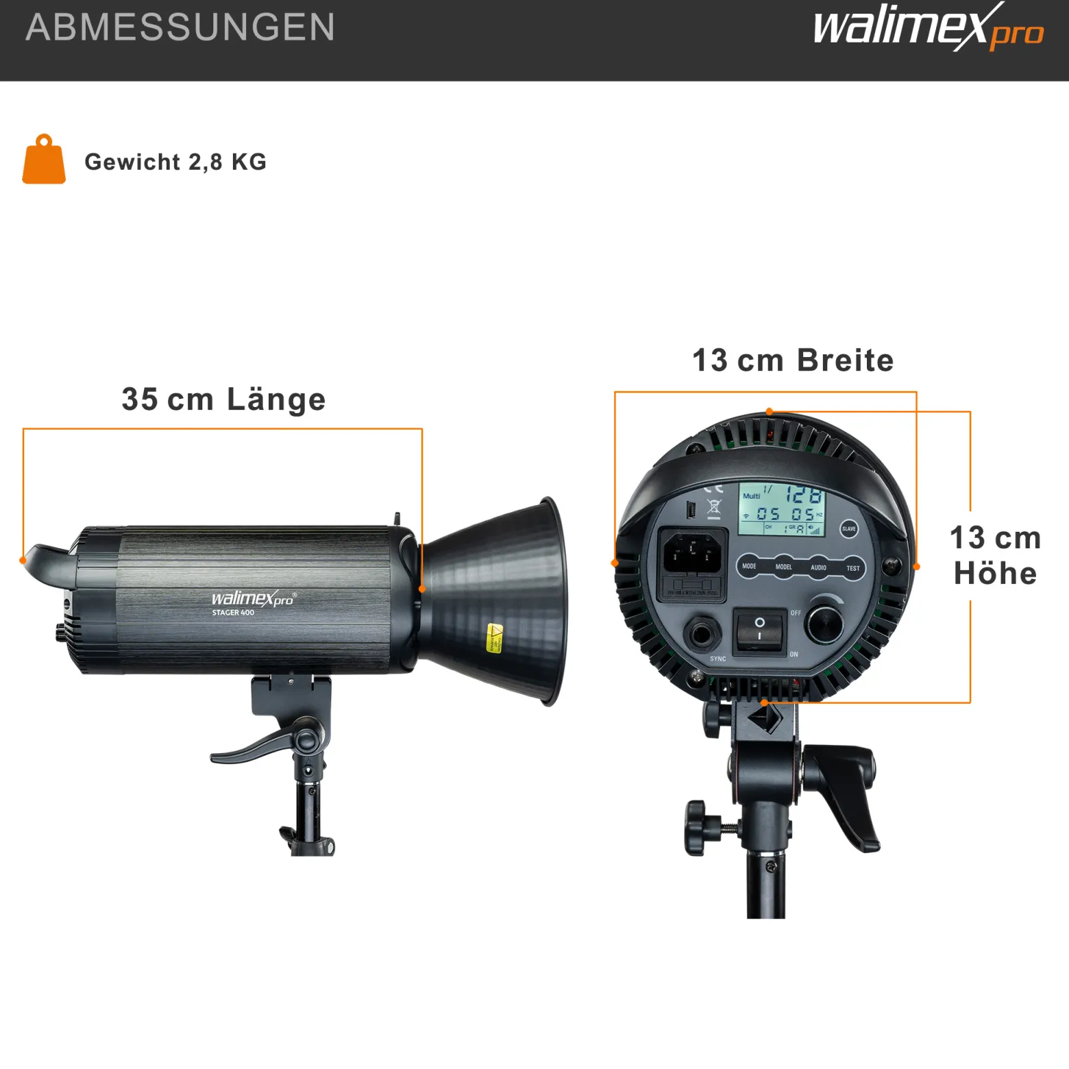 Walimex pro Stager 400 HSS Studioblitz, 400 W Studiolicht mit LED-Einstelllicht, Videolicht mit 2,4 GHz Empfänger, kurze Abbrennzeit, ideal für Fotostudio