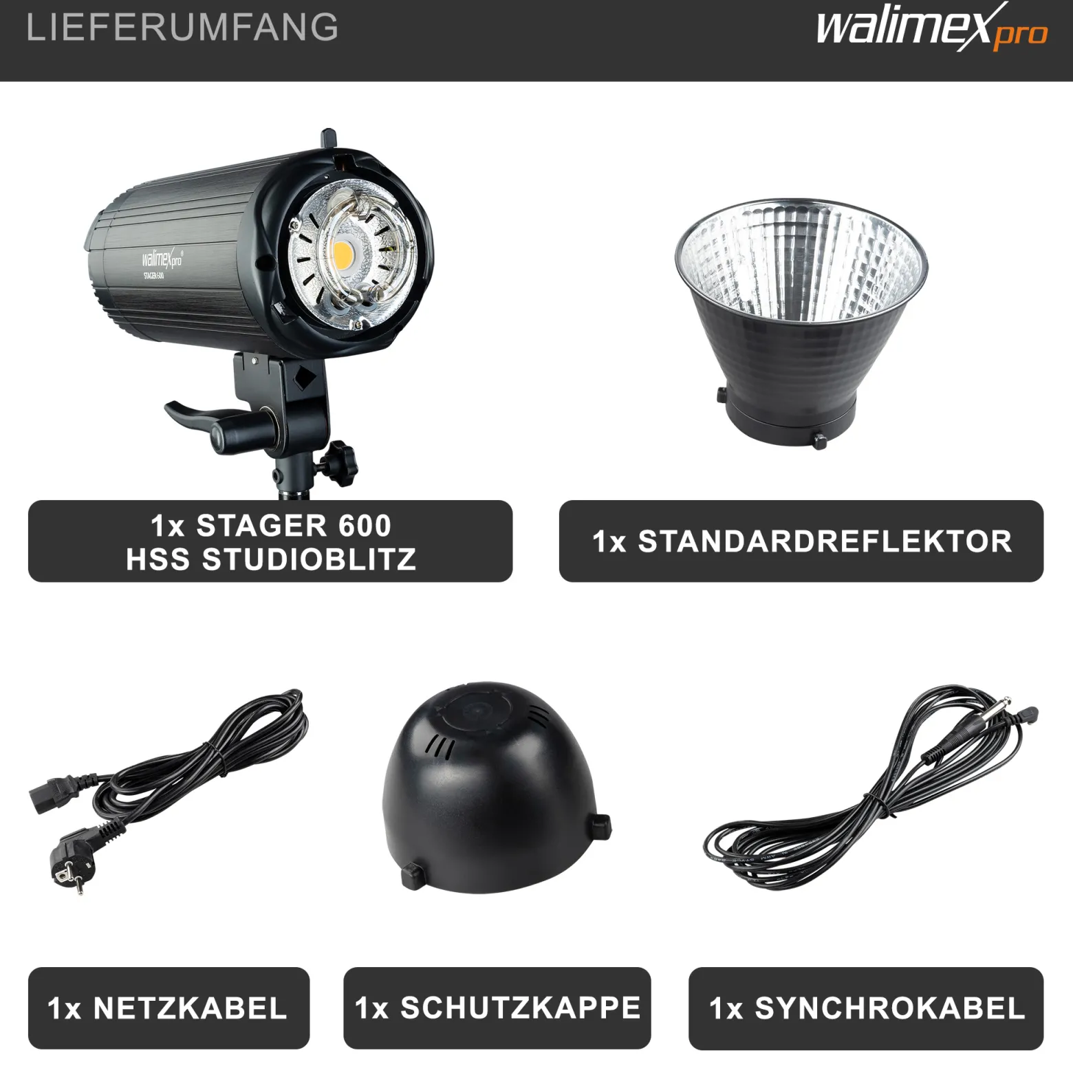 Walimex pro Stager 600 HSS Studioblitz, 600 W Studiolicht mit LED-Einstelllicht, Videolicht mit 2,4 GHz Empfänger, kurze Abbrennzeit, ideal für Fotostudio