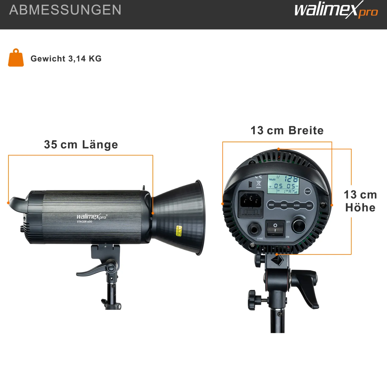 Walimex pro Stager 600 HSS Studioblitz, 600 W Studiolicht mit LED-Einstelllicht, Videolicht mit 2,4 GHz Empfänger, kurze Abbrennzeit, ideal für Fotostudio