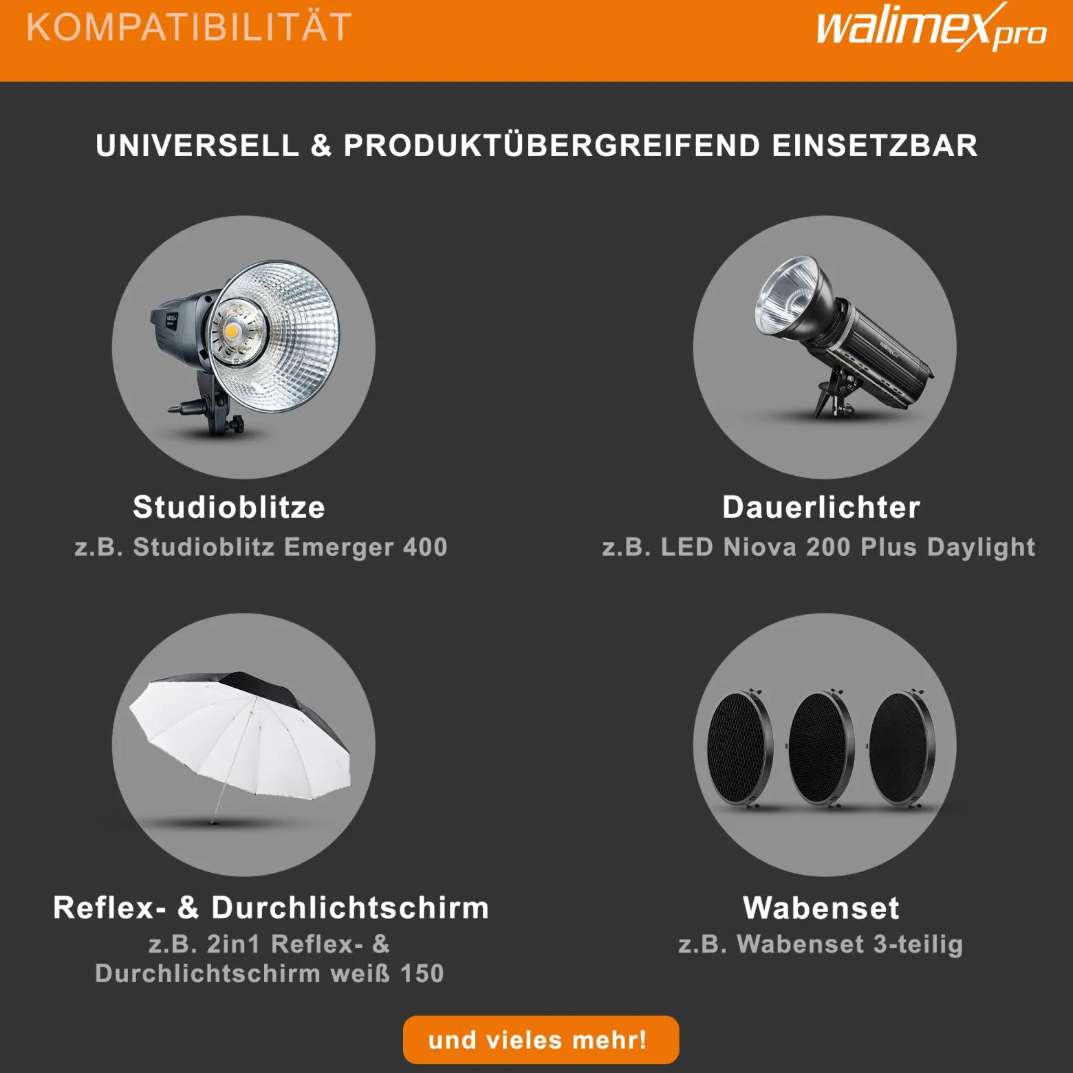 Walimex pro Standardreflektor II kompatibel mit Walimex pro & Bowens Anschluss, gleichmäßiger Lichtkegel für professionelle Lichtgestaltung