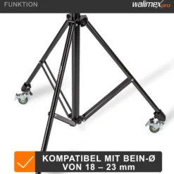 Walimex pro Stativrollen Pro 3er-Set - Lenkrollen Set - Vollmetall, Ø 50 mm - Gummi Lauffläche und Bremse - für Stativbeine Ø 18-23mm, Schwarz