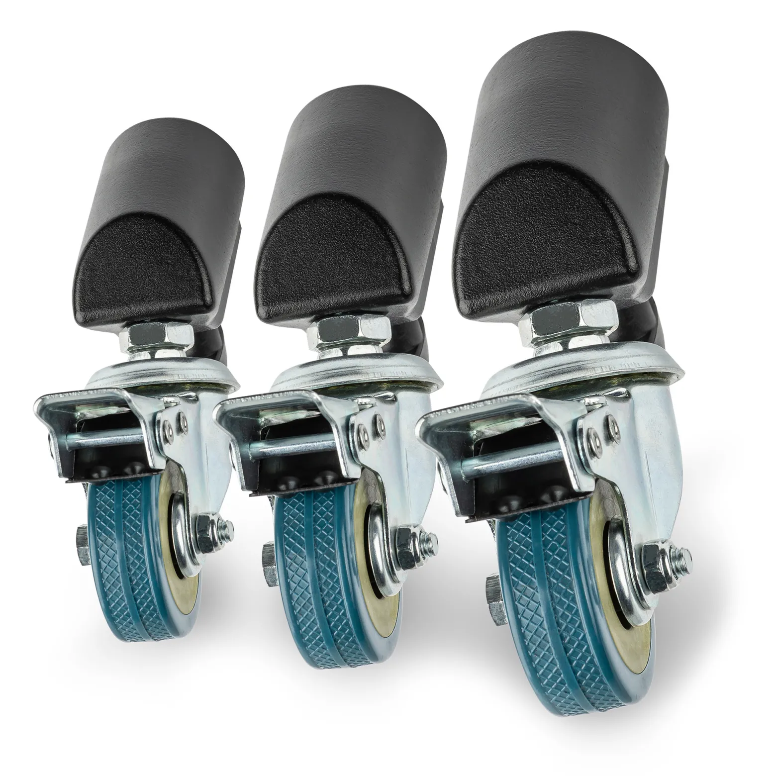 Walimex pro Stativrollen Pro 3er-Set - Lenkrollen Set - Vollmetall, Ø 50 mm - Gummi Lauffläche und Bremse - für Stativbeine Ø 18-23mm, Schwarz