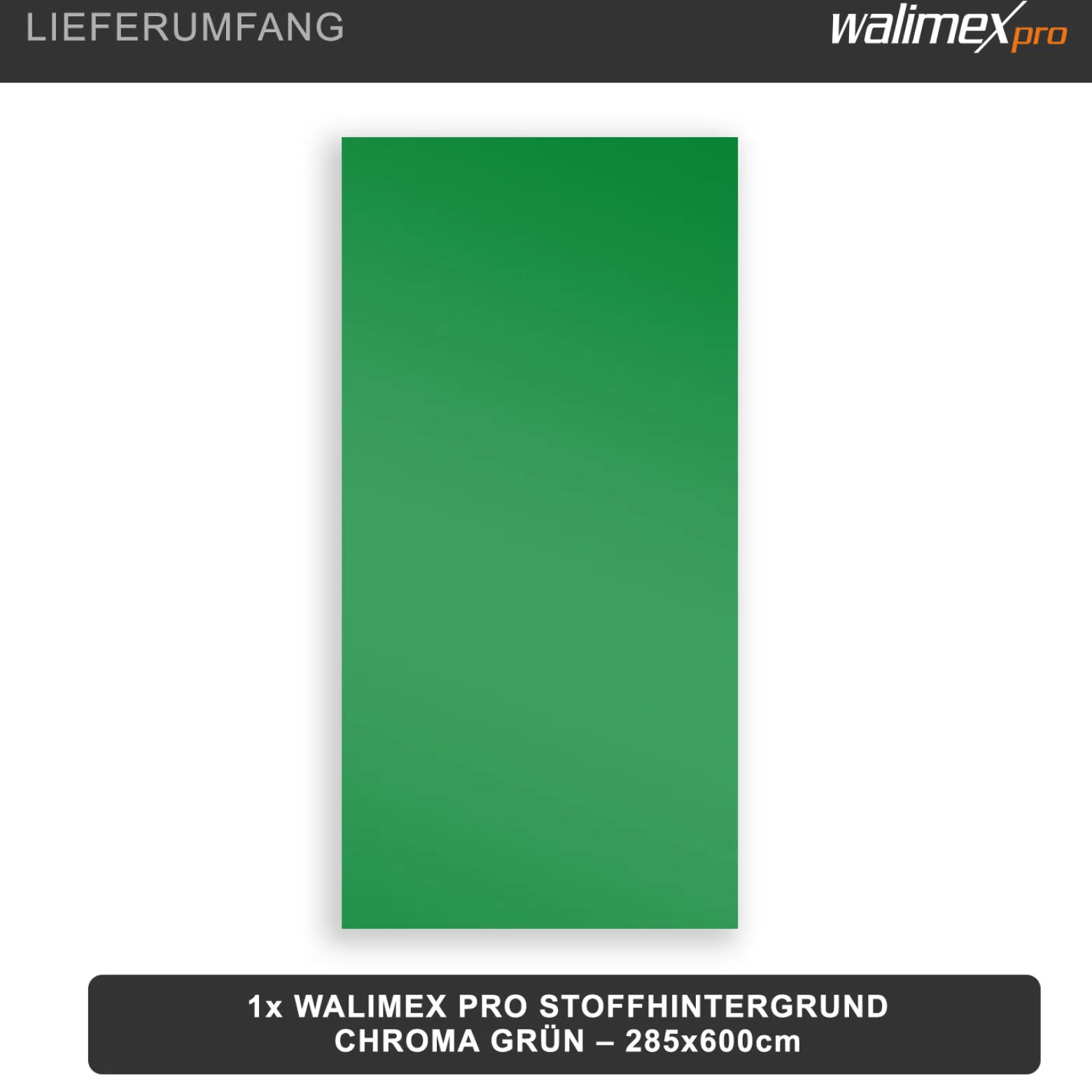 Walimex pro Stoffhintergrund 2,85 x 6 m chroma grün, Fotohintergrund aus Polyester 130 g/m², Hintergrund aus Stoff mit Tunnel für Hintergrundsystem, ideal für Fotostudio