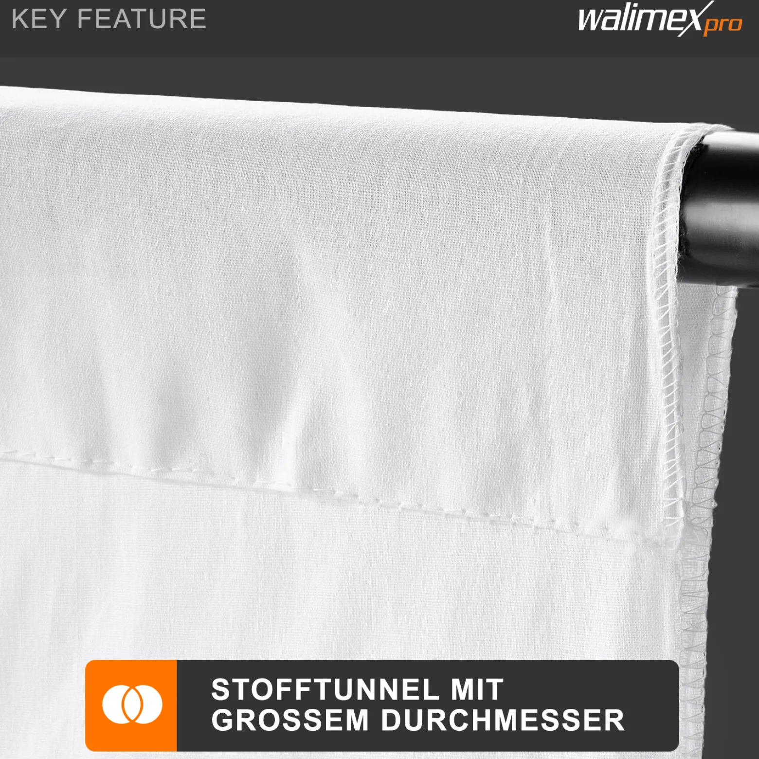Walimex pro Stoffhintergrund 2,85 x 6 m weiß, Fotohintergrund aus Polyester 120 g/m², Hintergrund aus Stoff mit Tunnel für Hintergrundsystem, Backdrop ideal für Fotostudio