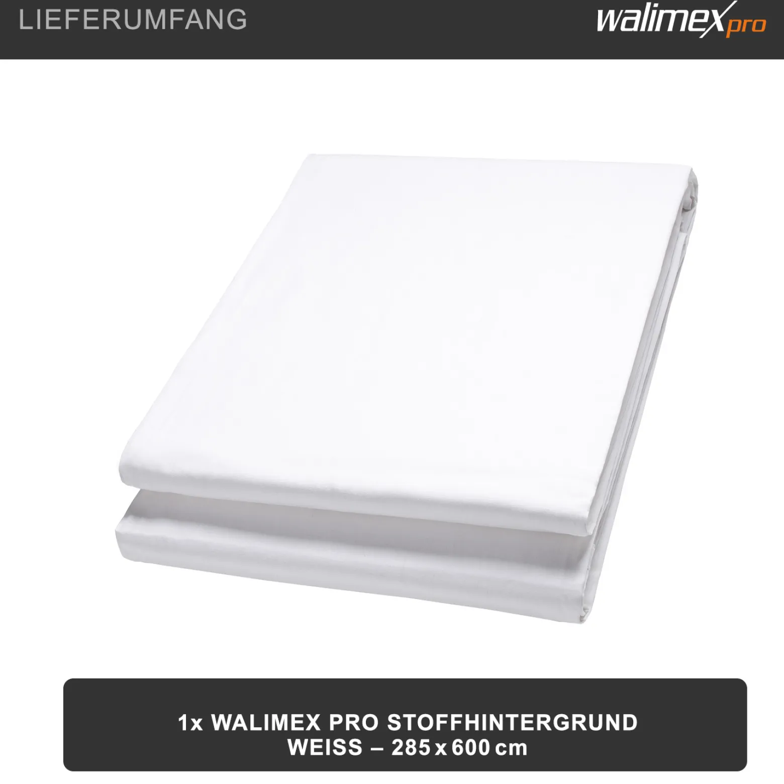 Walimex pro Stoffhintergrund 2,85 x 6 m weiß, Fotohintergrund aus Polyester 120 g/m², Hintergrund aus Stoff mit Tunnel für Hintergrundsystem, Backdrop ideal für Fotostudio