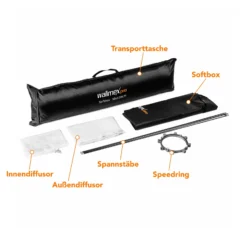 Walimex pro Striplight 300 x 1200 x 400 mm, Lichtformer um 360° drehbar, einfacher Aufbau, inkl. Diffusoren und Tasche, ideal für Produkt- und Peoplefotografie