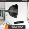 Walimex pro Studio Parabolic Softbox 120cm, um 360° drehbar, einfacher Aufbau dank Schirmfunktion, inkl. Grid, Maske, Bowens Adapter und Transporttasche, ideal für Porträts und Beauty-Aufnahmen
