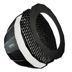 Walimex pro Studio Parabolic Softbox 120cm, um 360° drehbar, einfacher Aufbau dank Schirmfunktion, inkl. Grid, Maske, Bowens Adapter und Transporttasche, ideal für Porträts und Beauty-Aufnahmen