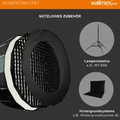 Walimex pro Studio Parabolic Softbox 90cm, um 360° drehbar, einfacher Aufbau dank Schirmfunktion, inkl. Grid, Maske, Bowens Adapter und Transporttasche, ideal für Porträts und Beauty-Aufnahmen