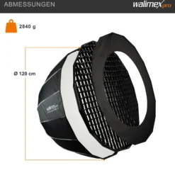 Walimex pro Studio Parabolic Softbox 120cm + Elinchrom Adapter 15,2cm, 360°, Schirmfunktion, inkl. Grid, Maske, Bowens Adapter und Transporttasche, ideal für Porträts und Beauty-Aufnahmen