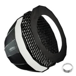 Walimex pro Studio Parabolic Softbox 120cm + Elinchrom Adapter 15,2cm, 360°, Schirmfunktion, inkl. Grid, Maske, Bowens Adapter und Transporttasche, ideal für Porträts und Beauty-Aufnahmen