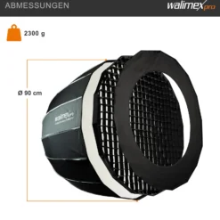 Walimex pro Studio Parabolic Softbox 90cm + Softboxadapter für Hensel Expert, um 360° drehbar, einfacher Aufbau dank Schirmfunktion, inkl. Grid, Maske, Bowens Adapter und Transporttasche