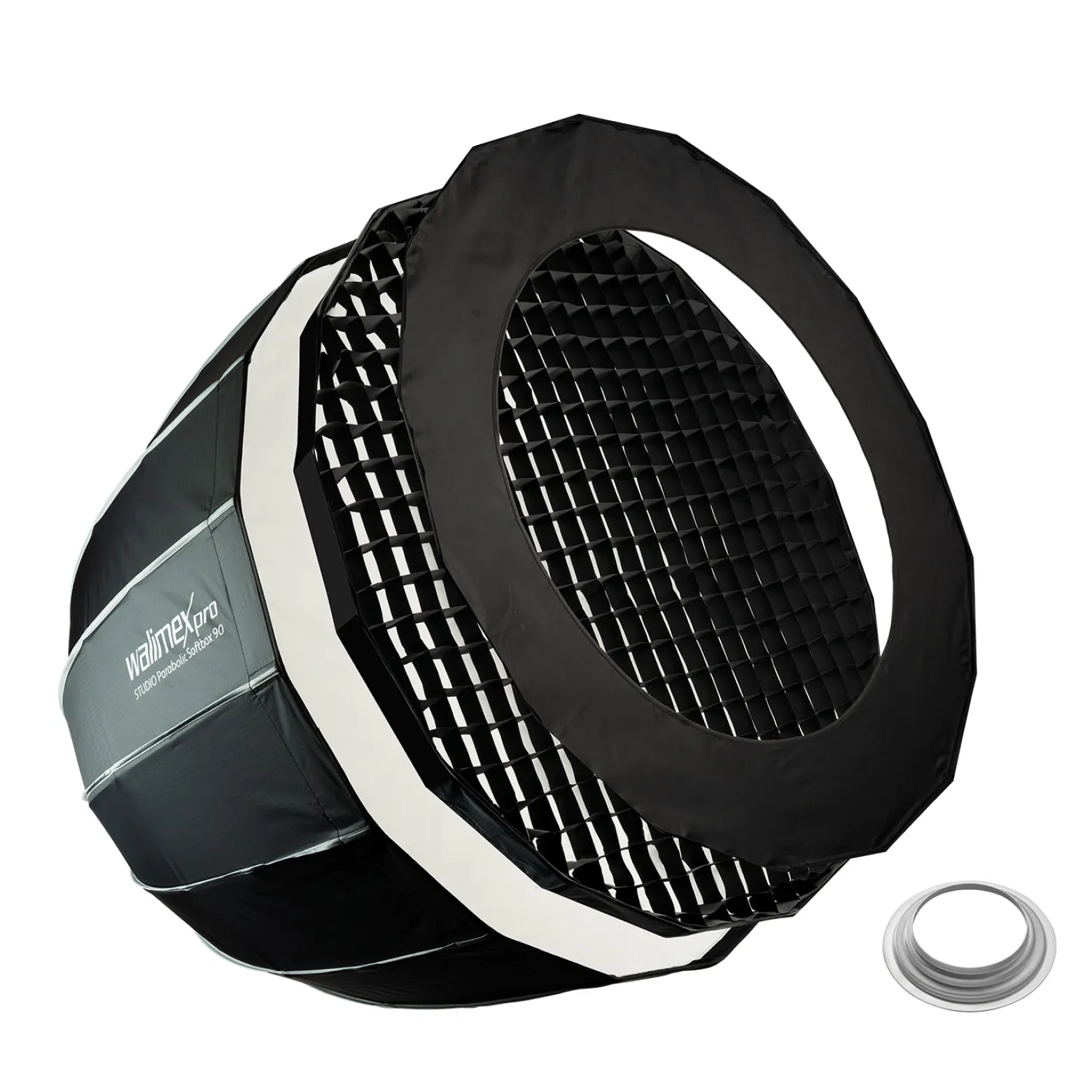Walimex pro Studio Parabolic Softbox 90cm + Softboxadapter für Hensel Expert, um 360° drehbar, einfacher Aufbau dank Schirmfunktion, inkl. Grid, Maske, Bowens Adapter und Transporttasche