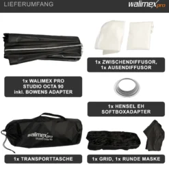 Walimex pro Studio Softbox Octagon 90cm + Softboxadapter für Hensel Expert, um 360° drehbar, inkl. Grid, Maske, Bowens Adapter und Transporttasche, ideal für Porträts und Beauty-Aufnahmen