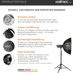 Walimex pro Studio Softbox Octagon 90cm + Softboxadapter für Hensel Expert, um 360° drehbar, inkl. Grid, Maske, Bowens Adapter und Transporttasche, ideal für Porträts und Beauty-Aufnahmen
