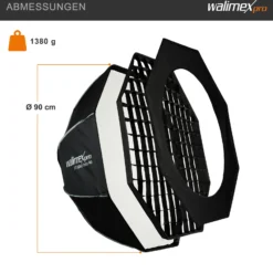 Walimex pro Studio Softbox Octagon 90cm + Softboxadapter für Hensel Expert, um 360° drehbar, inkl. Grid, Maske, Bowens Adapter und Transporttasche, ideal für Porträts und Beauty-Aufnahmen