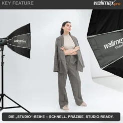Walimex pro Studio Softbox Octagon 60cm, um 360° drehbar, einfacher Aufbau, inkl. Grid, Maske, Bowens Adapter und Transporttasche, ideal für Porträts und Beauty-Aufnahmen