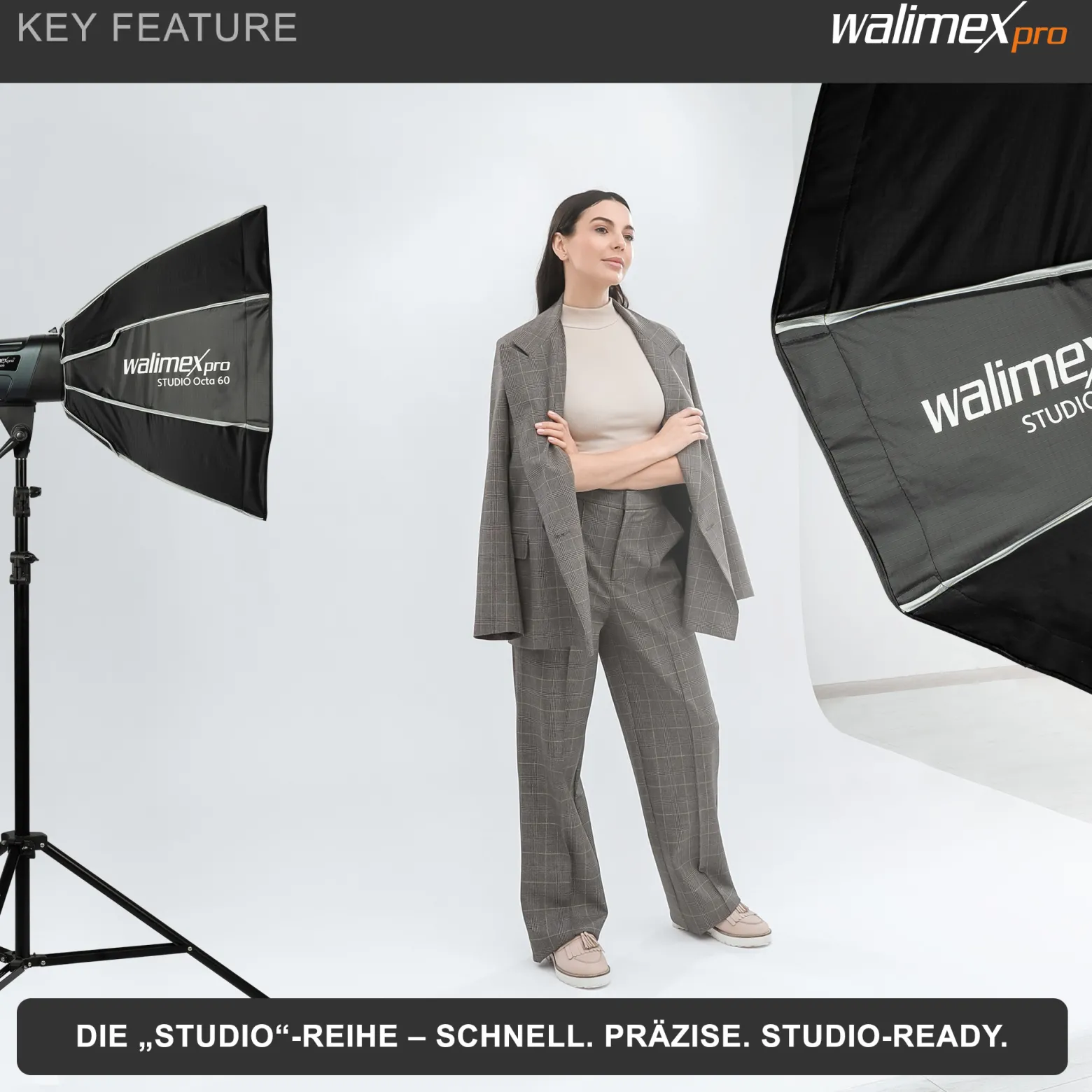 Walimex pro Studio Softbox Octagon 60cm, um 360° drehbar, einfacher Aufbau, inkl. Grid, Maske, Bowens Adapter und Transporttasche, ideal für Porträts und Beauty-Aufnahmen