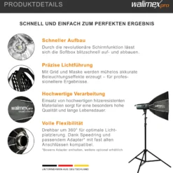 Walimex pro Studio Softbox Octagon 60cm, um 360° drehbar, einfacher Aufbau, inkl. Grid, Maske, Bowens Adapter und Transporttasche, ideal für Porträts und Beauty-Aufnahmen