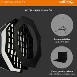 Walimex pro Studio Softbox Octagon 60cm, um 360° drehbar, einfacher Aufbau, inkl. Grid, Maske, Bowens Adapter und Transporttasche, ideal für Porträts und Beauty-Aufnahmen