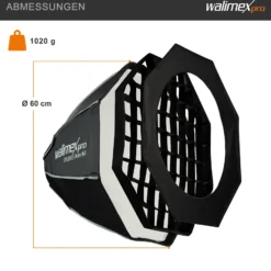 Walimex pro Studio Softbox Octagon 60cm + Softboxadapter für Elinchrom (Außendurchmesser: 15,2 cm), um 360° drehbar, einfacher Aufbau, inkl. Grid, Maske, Bowens Adapter und Transporttasche
